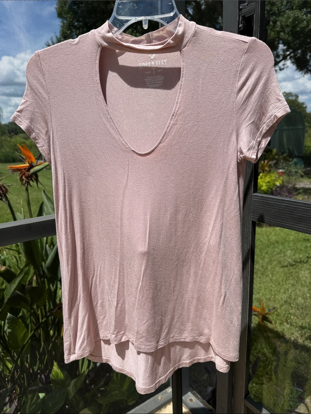 Pink Choker Cutout Short-Sleeve Soft & Sexy Tee by Aero